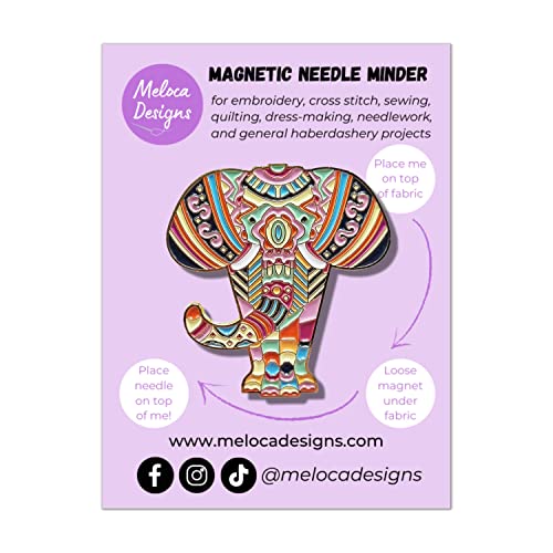 Meloca Designs Mandala Elephant Needle Minder for Cross Stitch, Embroidery, Sewing, Quilting, Needlework and Haberdashery