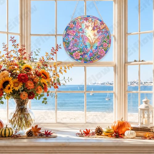 Eiflow Acrylic Diamond Art Hanging Kit for Adults Butterfly, DIY Diamonds Painting Door Hanger Ornament Kit Crystal Diamond Art Painting Wall Window Hanging Pendant - color: Butterflies