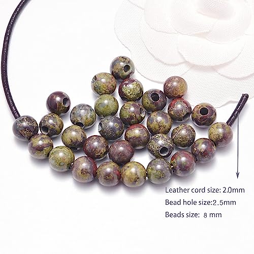 AD Beads Natural Gemstone 8mm Round Loose Beads Big Hole 2.5mm Sized 40pcs (Bloodstone) - color: Bloodstone