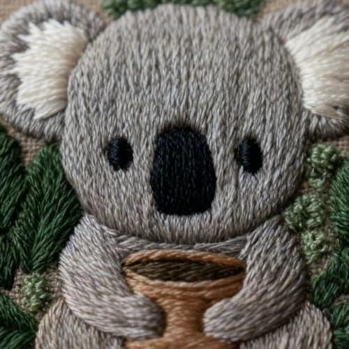 HCANPER Cute Koala Embroidery Starter Kit,DIY Needle Punch Kit, Punch Needle Kits for Beginners,Include Pre-Printed Fabric,Tools,Embroidery Hoop,Threads. (Cute) - color: Cute