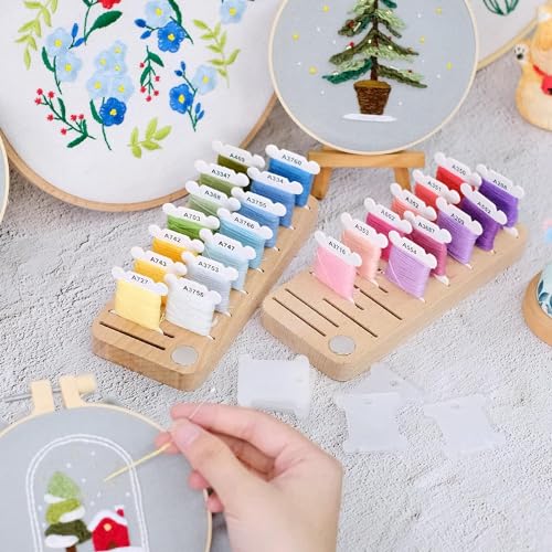 HAND U JOURNEY Beech Wood Floss Organizer, 2 Holders with 30 Bobbins - size: 2Pcs