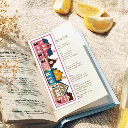 ORIGACH 6 Set Colorful Town House Cross Stitch Bookmark Kit for Beginner - style: Small Houses