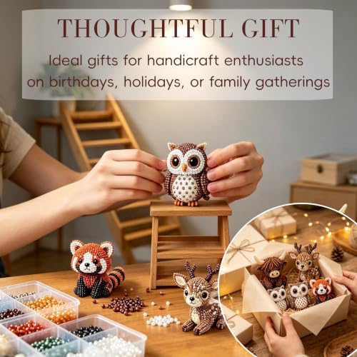 Krucsvaom Bead Kit - 3D Beaded Animal DIY Kit, Bead Animal Making Kit, Bead Kits & Beading Kits for Adults, Bead Embroidery Kit, 4 Cute 3D Animals (Woodland Friends)