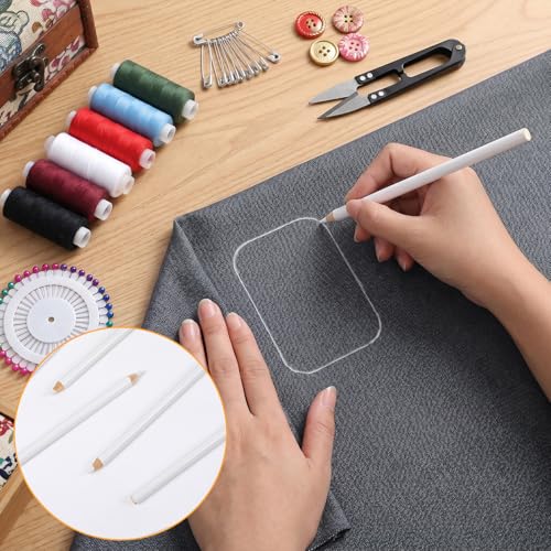 24PCS White Chalk Pencil, Ymapinc 7-inch Fabric Chalk Pencil for Sewing, White Fabric Marker, Water Soluble Tailors Marker, Washable Sewing Markers Pencils for Quilting, Dressmaker DIY Crafts