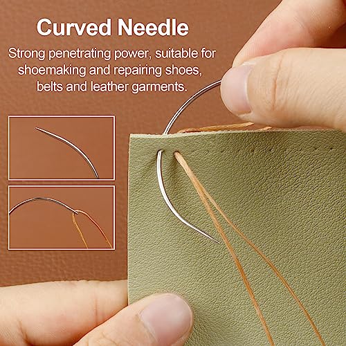 FIVEIZERO Heavy Duty Hand Sewing Needles Set - Large Eye Leather Sewing Needles for Hand Stitching,Upholstery, Carpet,and Canvas Repair, Including Curved Sewing Needles and Needle Threaders