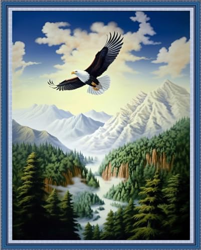 Dimensean Stamped Cross Stitch Kits Full Range of Embroidery Patterns Starter Kits for Beginners Adult DIY Cross Stitches Needlepoint Kits 11CT-Forest Eagle 16x20 inch - color: Craftpattern73