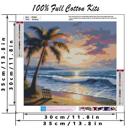 Beach Sunset Stamped Cross Stitch Kits - Tree Counted Cross Stitch Kits for Beginners Adults Needlepoint Cross-Stitch Patterns Dimensions Needlecrafts Embroidery Kits Arts and Crafts 13.7x13.7 Inches - color: D018