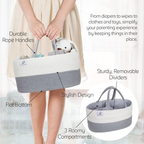 KiddyCare Diaper Caddy Organizer for Baby Nursery Basket with Handle Lid | Nursing bag with Changing Table Organizer Cart | Newborn Caddy | Grey Large size - color: Gray, size: Large