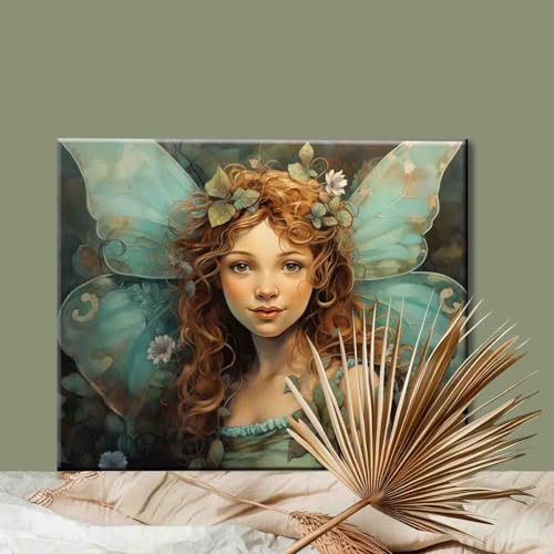 Little Girl Angel DIY Paint by Numbers for Adults Blue Wings DIY Digital Oil Painting Acrylic Paint Angel Leaves Flowers Painting Kits Canvas With Acrylic Paint Room Decor 16x20 Inch （DIY Frame ） - color: Angel-05, size: 16''Wx20''H(DIY Frame)