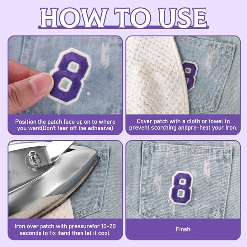 72 Pcs Iron On Letters & Numbers Patches for Tote Bags Hats Clothing Purple - color: Purple, size: Letters & Numbers
