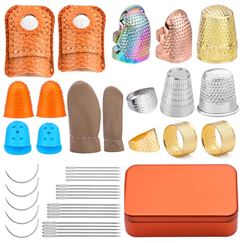 Mnuizu Sewing Thimble Set Thimble Ring, Adjustable Metal Finger Protectors