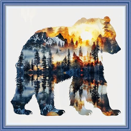 Redxing Stamped Cross Stitch Kits Full Range of Embroidery Starter Kits- Needlepoint Counted Cross Stitch Kits for Beginner Adults 11CT Printed Embroidery Kit-Magic Abstract Bear 18x18 inch - color: DIYArtsKit11