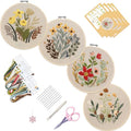 Bonroy 4 Sets Embroidery Set for Beginners, Art Craft, Easy Sewing, Includes Embroidery Clothing, Pattern, Embroidery Hoop, Instruction Manual, Colorful Thread Stitch Set (11) - color: flowers 11
