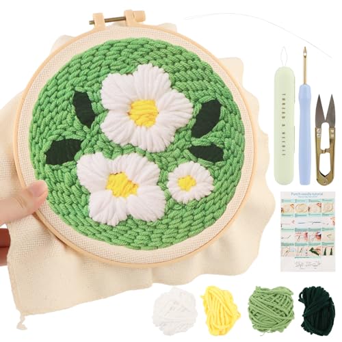 JEXLQTVR DIY Punch Needle Kit for Adult Beginners, White Daisyl - size: Floral Pattern