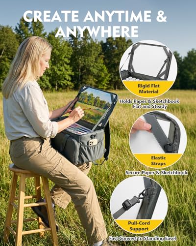 Magicfly Large Art Bag, Waterproof Paint Organizer Bag with Drawing Easel - color: Grey
