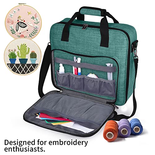 BAGLHER Cross Stitch & Embroidery Organizer Bag - Large Portable Project Storage with 3 Compartments, Travel Friendly Carrying Case for 11.2" Hoops, Threads, Supplies (Green) - color: green