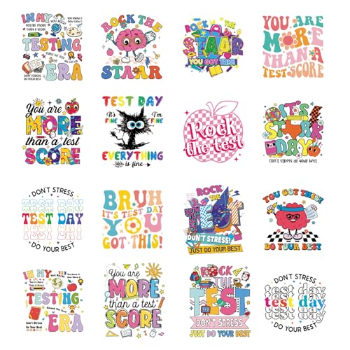 20Pcs Test Day Dtf Transfers Ready to Press Testing Day Iron on Transfers for Tshirts Last Day of School Heat Transfer Vinyl Stickers for Clothing Pillows Bag DIY Crafts - color: Test Day