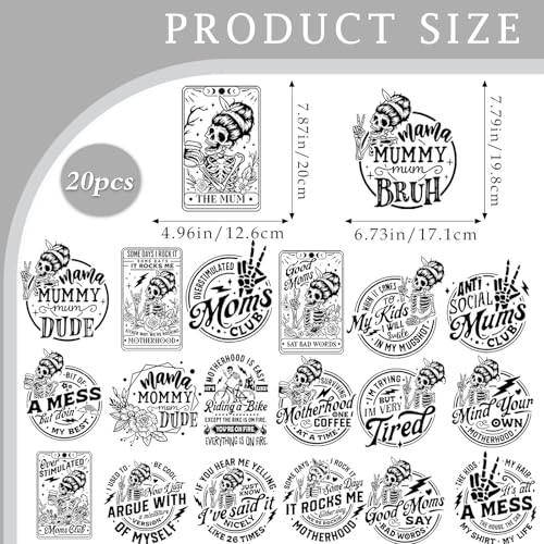 Dazoratix Mothers Day Iron on Transfers - 20 Sheets Funny Mama DTF Ready to Press Sarcastic Quote Mom Heat Patches Stickers Vinyl Decals T Shirts Clothes Pillow Bag Hat Hoodies DIY Crafts Decorations - style: Funny Mama