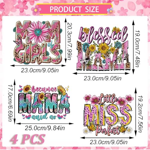 Mama DTF Transfer Ready to Press Mother’s Day Heat Transfer Vinyl Decal Pink Best Mom Ever Iron on Patches Pink Flower Butterfly Leopard Design Iron on Transfer Stickers for T-Shirt Pillow Cover 4PCS - style: Mother's Day