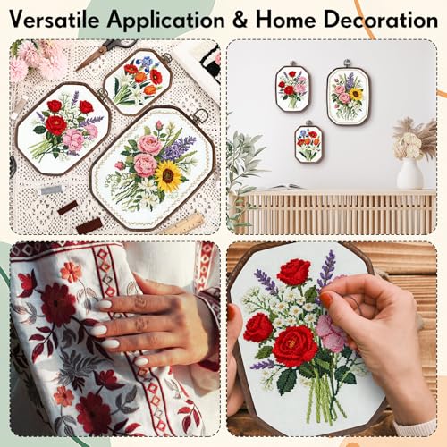 BrightRow 6 Pcs Large Embroidery Hoop Set Decorative Imitated Wood Display Frame Cross Stitch Hoop Ring for Art Craft DIY Sewing and Hanging Ornaments Decor(Rectangular,15+20+26 cm) - size: 15+20+26 cm, style: Rectangular