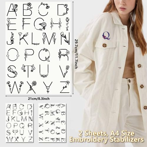 CRASPIRE Letter A-Z Water Soluble Embroidery Stabilizers Hand Sewing Stick and Stitch Transfers Paper Wash Away Pre-Printed Self Adhesive Patterns for Bags Cloth Sewing Lovers Beginner Needlework - style: Letter A-Z