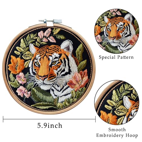 LB 4 Pack Wildlife Animal Leopard Embroidery Kit for Beginners Green Leaf Beginner Embroidery Kit for Adults DIY Starter Kit with Embroidery Hoop Colorful Threads Tools Step by Step Instructions - color: Green