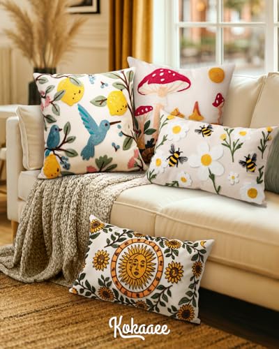 Embroidered Throw Pillow Cover 20x20 Inch, Bird Lemon - color: Bird Lemon, size: 20" x 20" (Pack of 1)