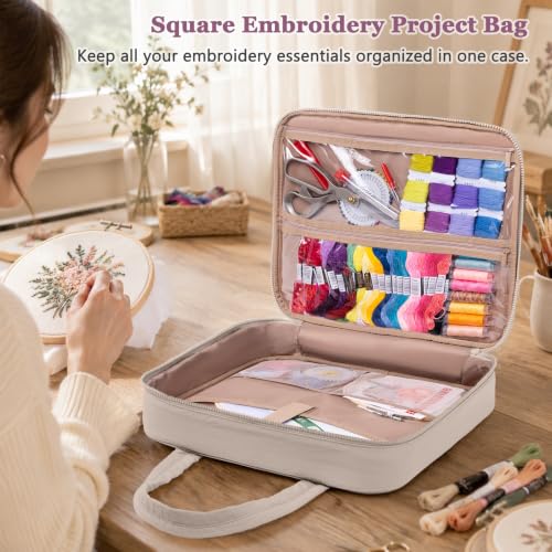 MYBAGZING Embroidery Bag Organizer,Cross Stitch Project Bag w/Hoop Storage - color: Greige
