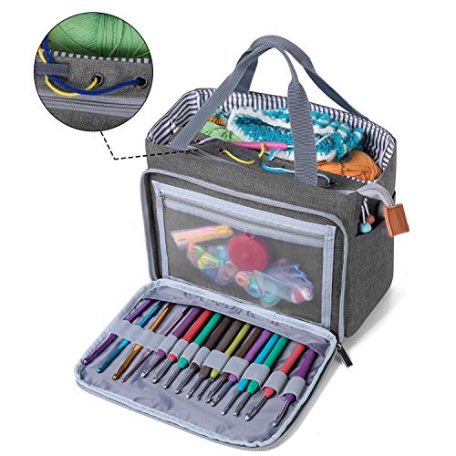 Luxja Crochet Yarn Storage Tote Bag, Gray - color: Gray