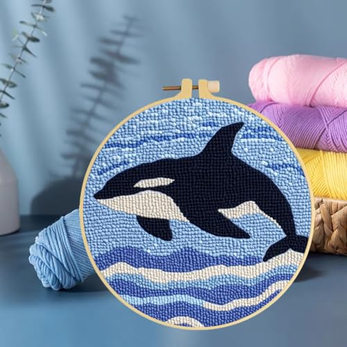 Punch Needle Kits Orcas Killer Whale and Sea 20x20cm-2