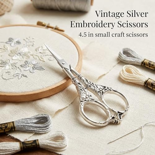 BIHRTC Vintage European Style Scissors Stainless Steel for Cross Stitch Cutting Embroidery Sewing Handcraft Craft Art Work DIY Tool(Silver) - color: Silver, size: 4.5 IN