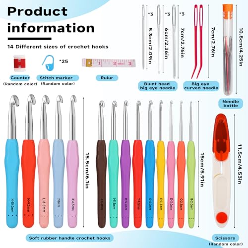 Mayboos 14 Sizes Crochet Hook Set, Large Crochet Hooks Yarn Needle Kits - size: 14 Sizes