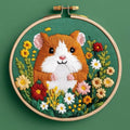 Punch Needle Kits for Beginners Cute Hamster and Wild Flowers 20x20cm-4