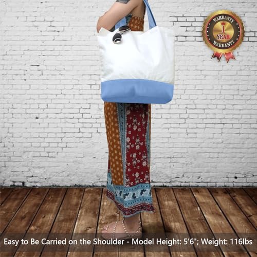 TOPDesign 1-Pack Super Strong Large 12oz Cotton Canvas Tote Bag, Reusable Grocery Shopping Cloth Bag, Fashionable Two-Tone Tote for Crafts, DIY Your Creative Designs - color: Light Blue/White
