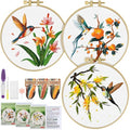 ERKOON 3 Sets Embroidery Kit, Hummingbird Cross Stitch Set for Include Embroidery Cloth Hoops Threads for Craft Lover Hand Stitch (Hummingbird) - color: Hummingbird