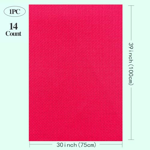 Aida Cloth 14 Count Cross Stitch Fabric Cross Stitch Aida Cloth for Embroidery and Needlework (red, 30 * 39inch) - color: Red