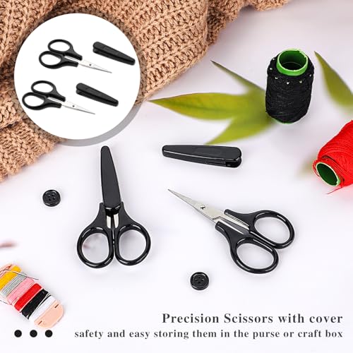 2Pcs All Purpose Craft Scissors Stainless Steel with Protective Cover Mini Detail Craft, Precision Straight Fine Tips Design for Paper Cutting, Scrapbooking - color: Black