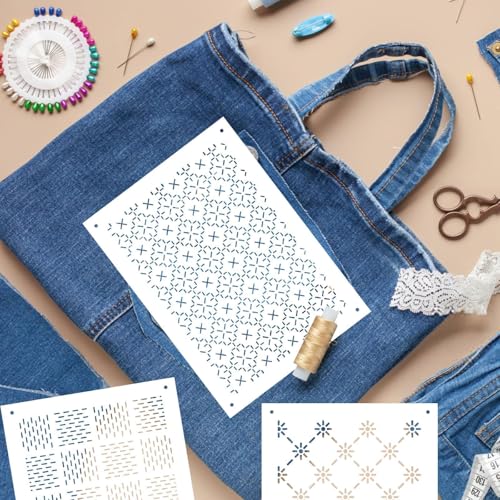 20 Pcs Plastic Sashiko Stencil 8.3 x 5.9 Inch Sashiko Template Drawing Line Quilting Stencil Geometric Embroidery Pattern Stabilizers for Sewing Hand Quilting and Embroidery - size: 8.3 x 5.9 inch