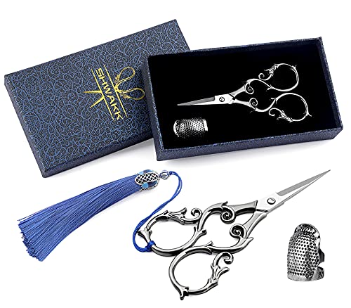 SHWAKK Embroidery Scissors 4.45in Ancient Gray Gourd Flower Sewing Scissors - color: Silver gourd flower