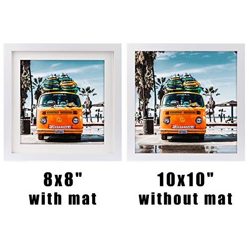 WUTL 10x10 Picture Frames Solid Wood 8x8 Square Frame with Mat White 6 Pack - color: White, size: 10x10