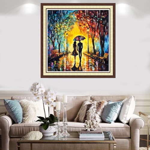 Findvoor Counted Cross Stitch Kits for Adults Full Range of Cross Stitching Embroidery Unprinted Pattern for Beginners, 11CT Needlepoint Kit Patterns Embroidery Kits-Couples Taking a Walk 18x18 inch - color: ColorCraft20