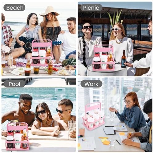 Bodaon Drink Holder Cup Carriers,Delivery Holder for Drinks, (Pink,6-Cup) - color: Pink, size: 6-Cup