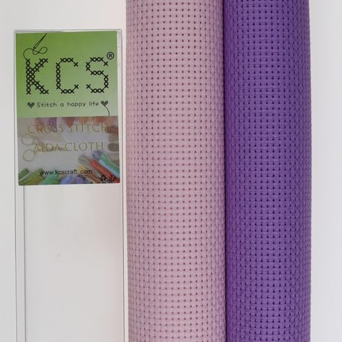 KCS 2 pc of 15" x 18"(38cmx45cm) Counted Cross Stitch Cotton Aida Cloth Needlework Fabric Box (Lavender+Pink, 11CT) - color: Lavender+pink, size: 11CT