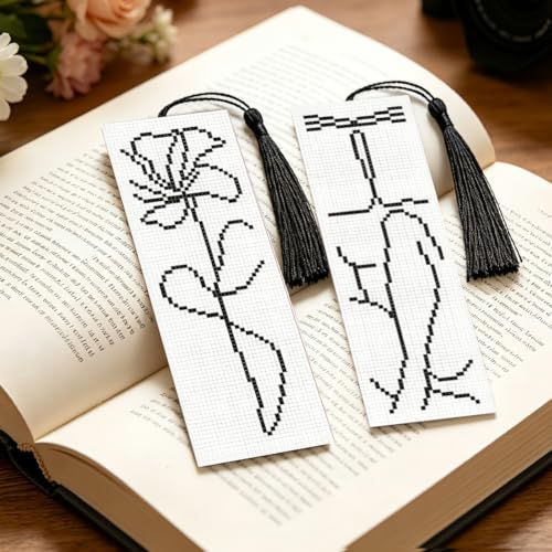 ACRNIGHEET 6PCS Cross Stitch Bookmark Kit for Beginner Stamped Cross Stitch Kits for Adults Abstract DIY Tassel Embroidery Bookmark Kits Needlepoint Kit with Instructions Craft Gift 8.5''x3'' 11CT - style: Abstract with Tassel