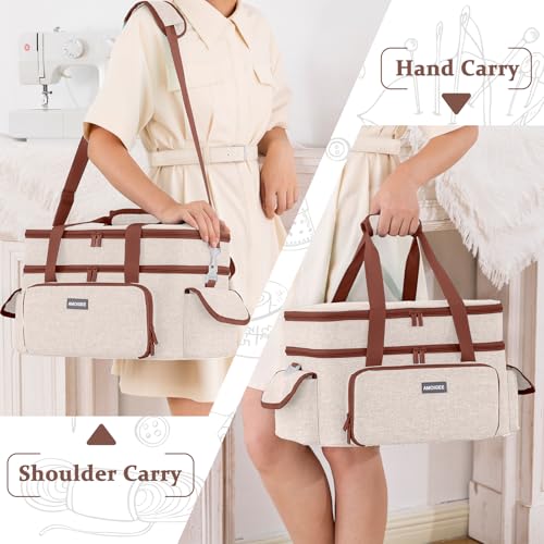 AMOIGEE Large 15" Double-Layer Sewing Organizer Bag w/Detachable Dividers - color: Ivory