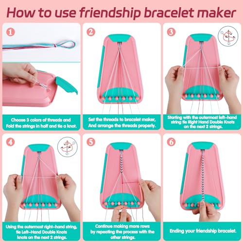 Maynacs Friendship Bracelet Making Kit for Girls 8-12, 28 Pre-Cut Threads - color: Pink/Cyan