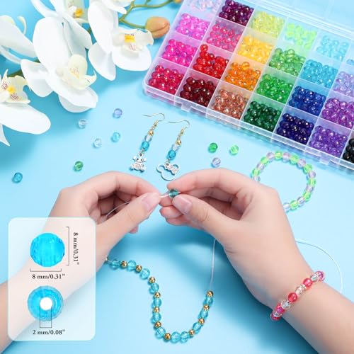 Paxcoo 700 Pcs Crystal Acrylic Beads Faceted Bicone Gem Beads for Jewelry Making (8 MM) - size: 8 MM