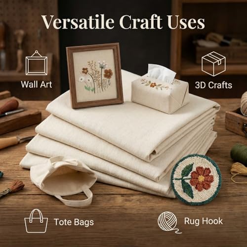Needlepoint Canvas 20x20 Inches,Embroidery Blank Cloth,Stiff Linen Cotton Interlock Blank Mesh for Embroidery, Cross Stitch, Rug Hooking, DIY Tote Bags & Make Dividers (2)