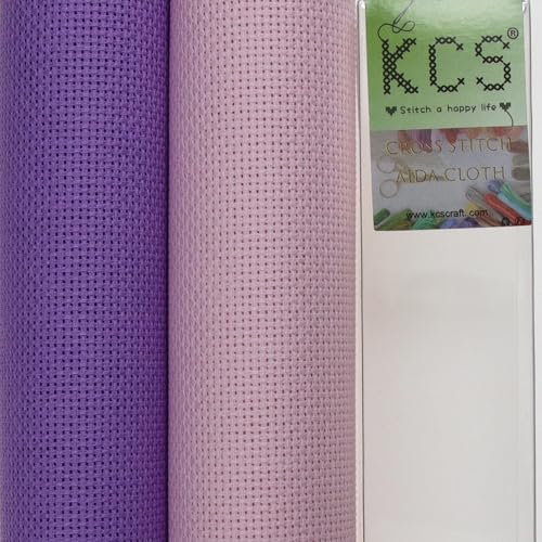 KCS 2 pc of 15" x 18"(38cmx45cm) Counted Cross Stitch Cotton Aida Cloth Needlework Fabric Box (Lavender+Pink, 18CT) - color: Lavender+pink, size: 18CT
