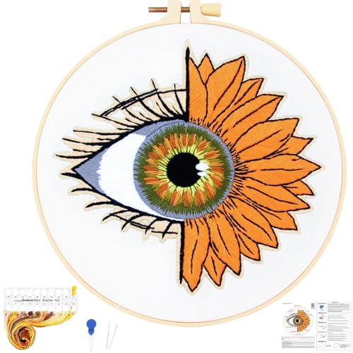 Crafmanoe Sunflower Eyes Embroidery Kits for Beginners Adults, Hand Embroidery Starters Kits, Stamped Cross Stitch Kits Needlepoint Kits for Beginners Adult, Embroidery Hoop, Thread and Video Tutorial - color: H2086, size: 8Inch